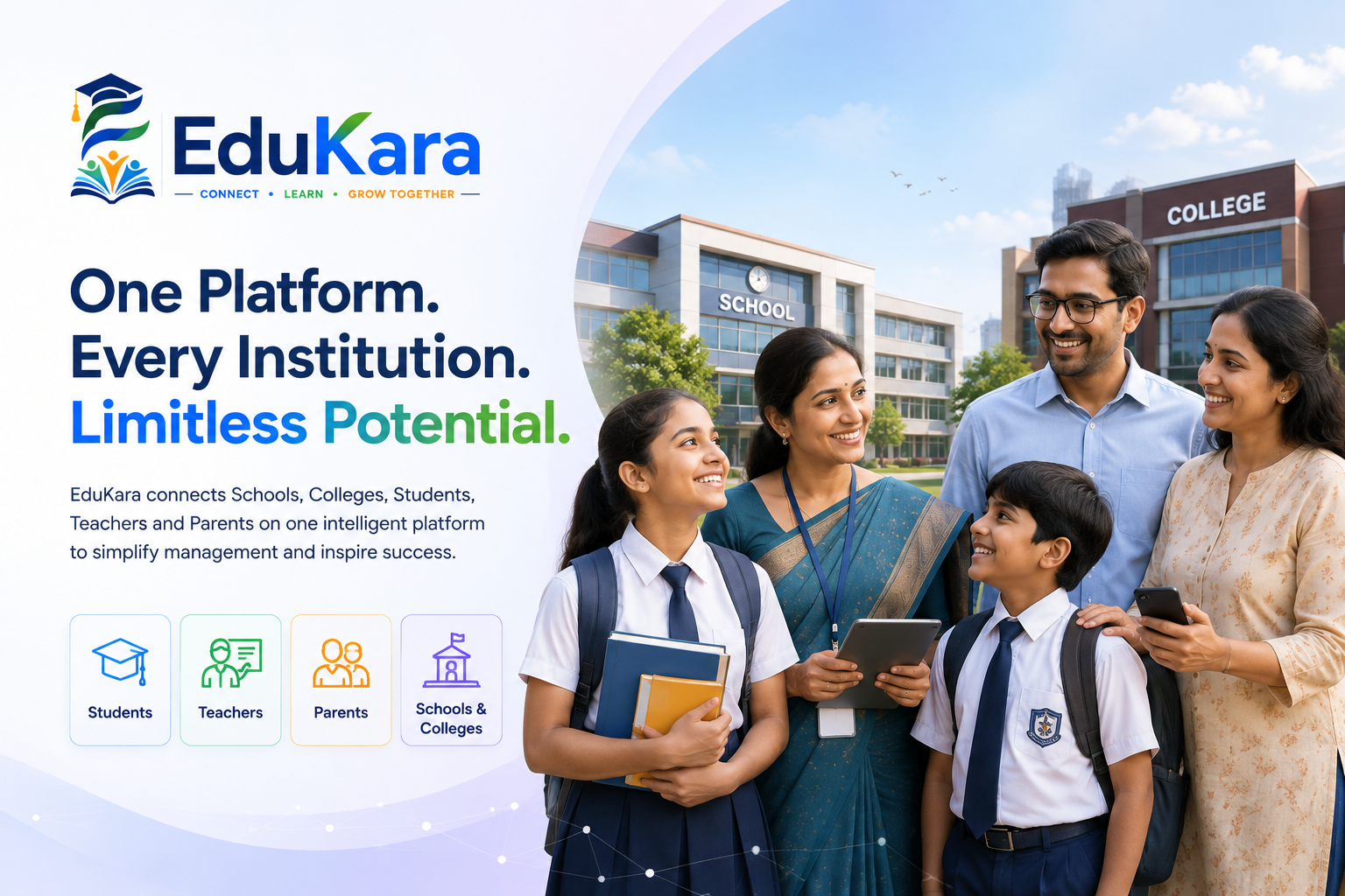 EduKara connects schools, colleges, students, teachers and parents on one platform